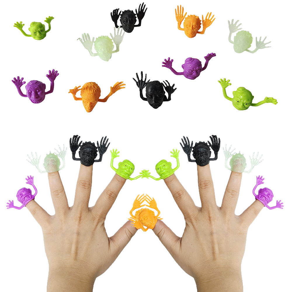Kids Zombie Toys - ハロウィーンのパーティーの装飾のためのプラスチック製のハンドトイ、ホラーヘッド、ゾンテリングストーリー、子供のおもちゃのギフト、フィンガーペットと10個