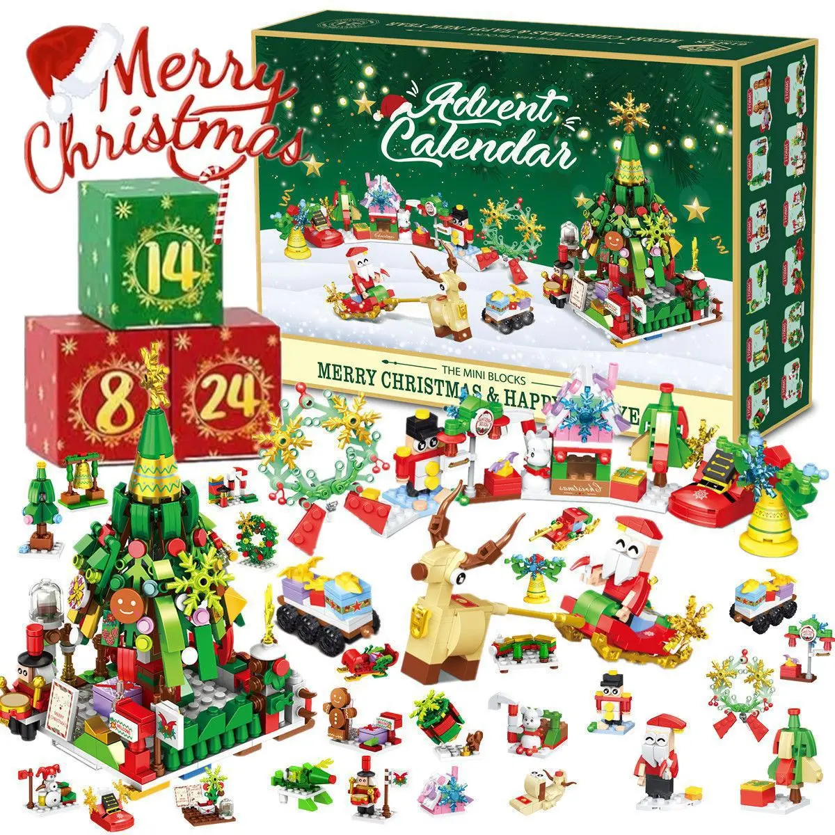 Kids Toys Xmas - 新作24年クリスマス・ブロックおもちゃ・ブラインドボックスセット、クリスマスアドベントカレンダー、DIY教育玩具キット、子供から大人まで楽しめるギフト。