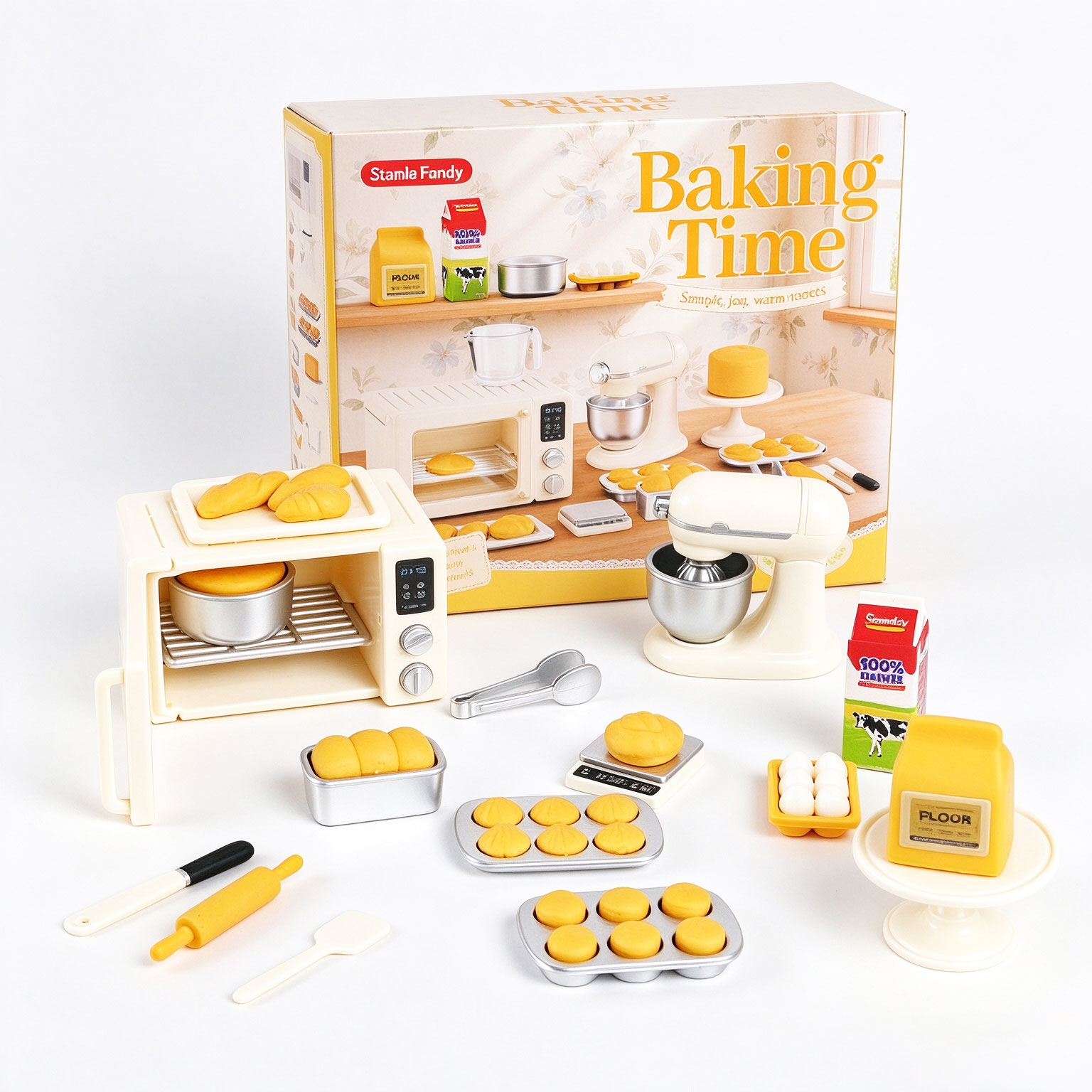 Kids Toys Kitchen Set - ミニチュアベイクシミュレーションセット、ドールハウス用ミニチュアオーブン、ミキサー、おもちゃの食品、幼児向けごっこ遊びギフト、男の子・女の子向け。
