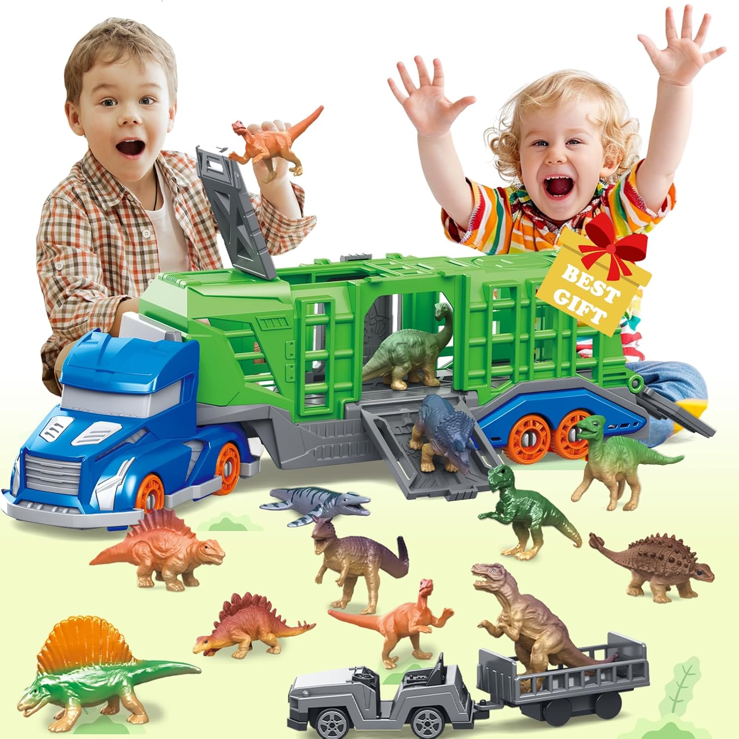 恐竜をテーマにした動物輸送車両のおもちゃセットには、輸送車両 - Kids Toys Xmas のレビューと価格